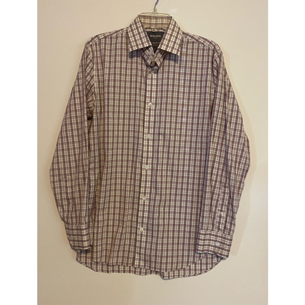 EUC Bonobos Stretch Slim Fit Button Down Shirt SZ 16 Plum/Cream